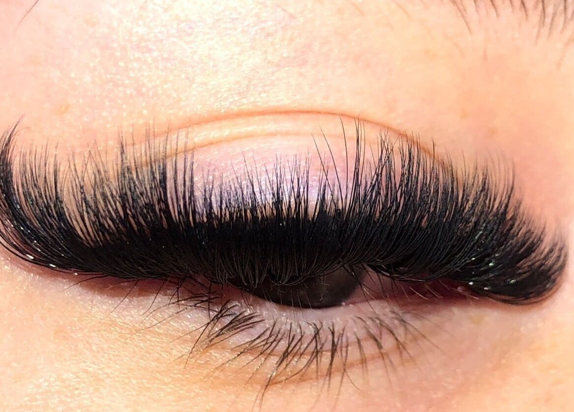 Close-up of eyelash extensions at Indybeautyuk, Stilton, England, GB showcasing volume and precision.
