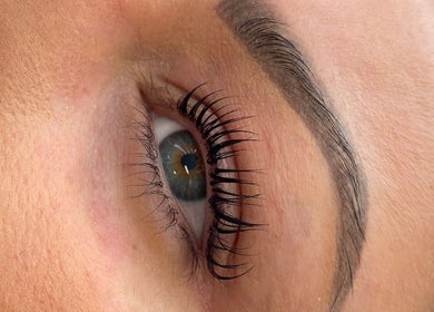 Close-up of lifted lashes at Bronze Bar Tanning, Tranent, Scotland, GB showcasing elegant eyelashes.