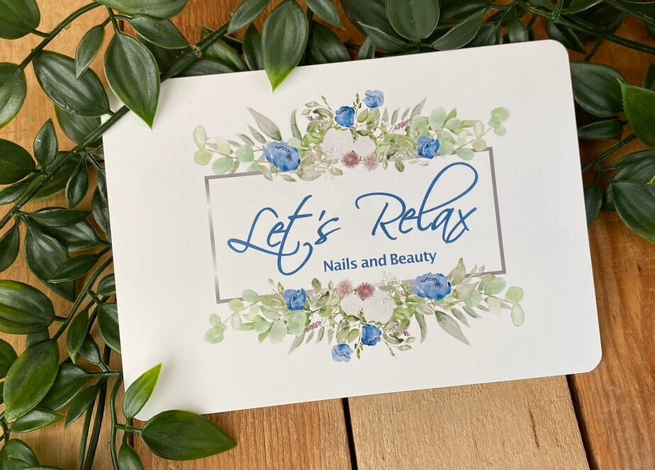 Let's Relax Nails and Beauty logo with florals, Park Gate, England, GB.