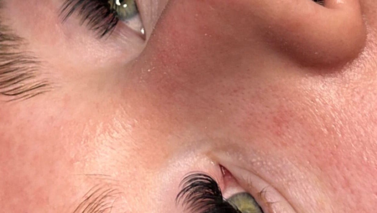 Close-up of expertly applied eyelash extensions at Sugar Lash Suite, Smethwick, England, GB.