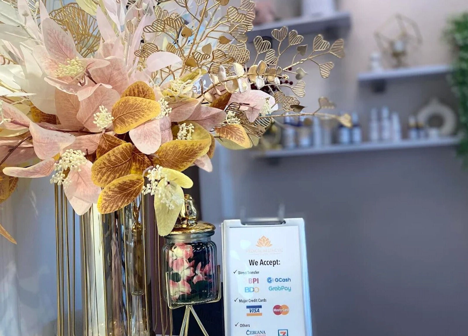 Floral arrangement at Medical Aesthetic Clinic, Pasay, Metro Manila, PH, creating a serene ambiance.