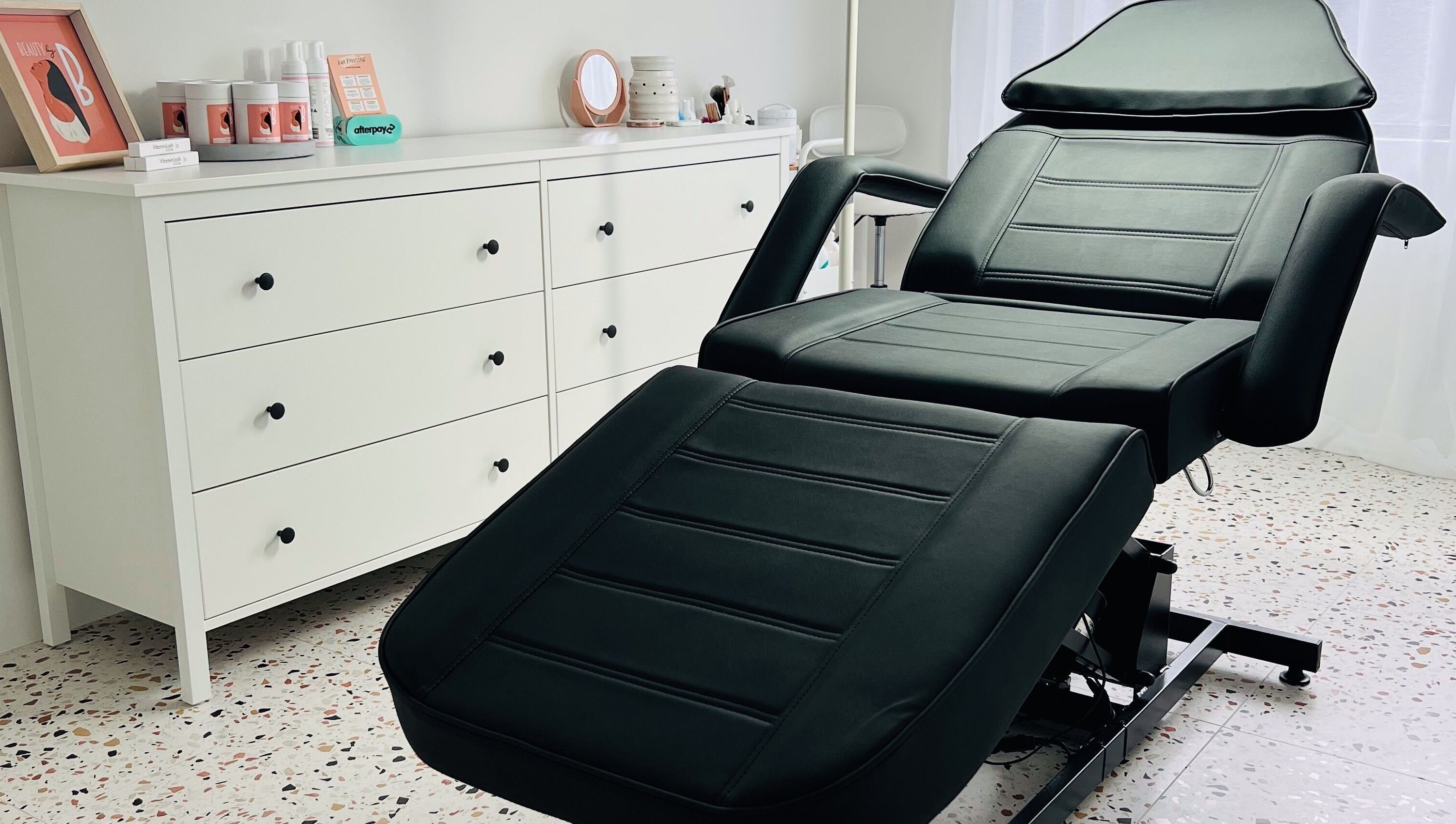 Luxurious treatment chair and dresser at Beauty by B in Caversham, Western Australia, AU spa room.
