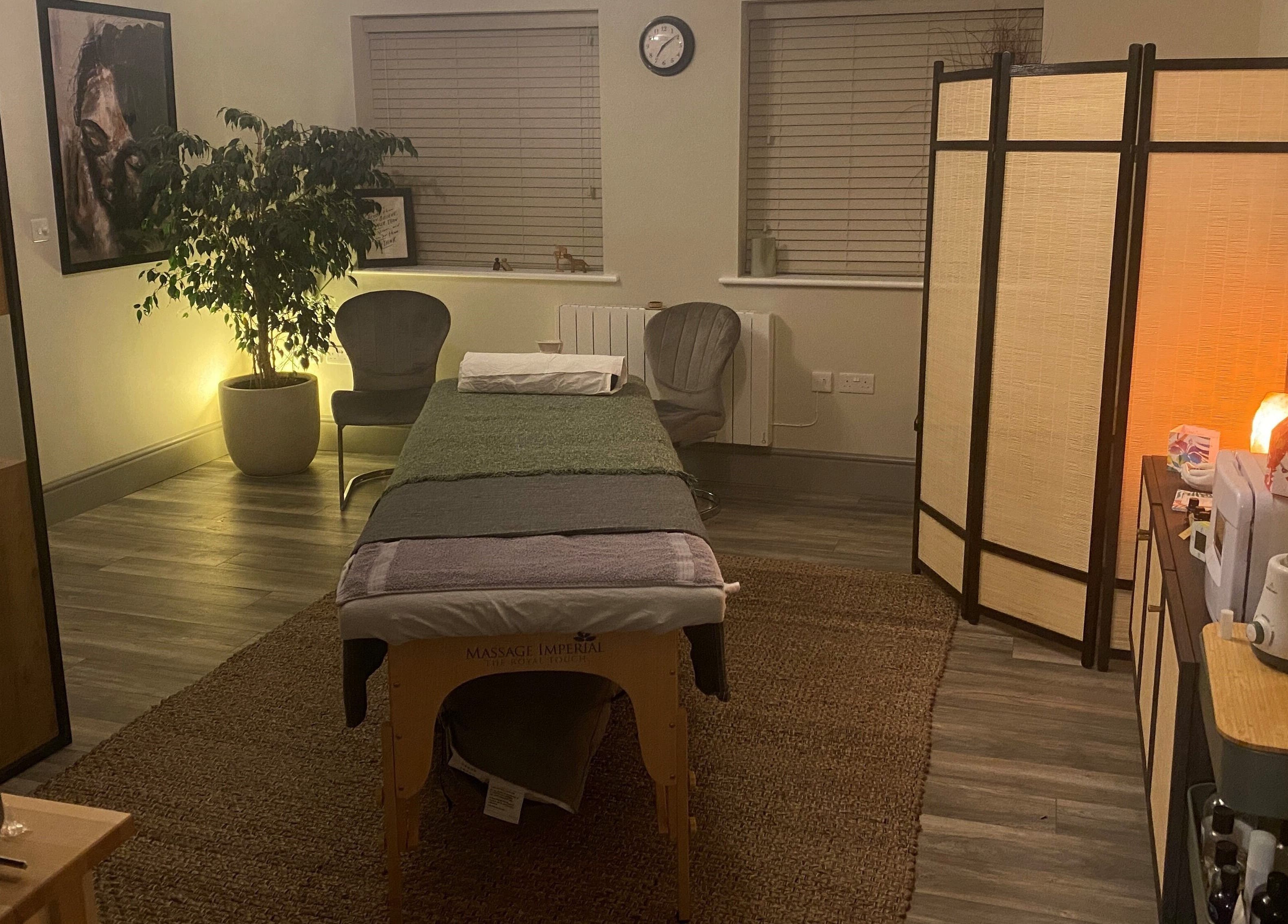 Relaxing massage room at Albion Massage Therapy, Cambridge, England, GB featuring serene decor.