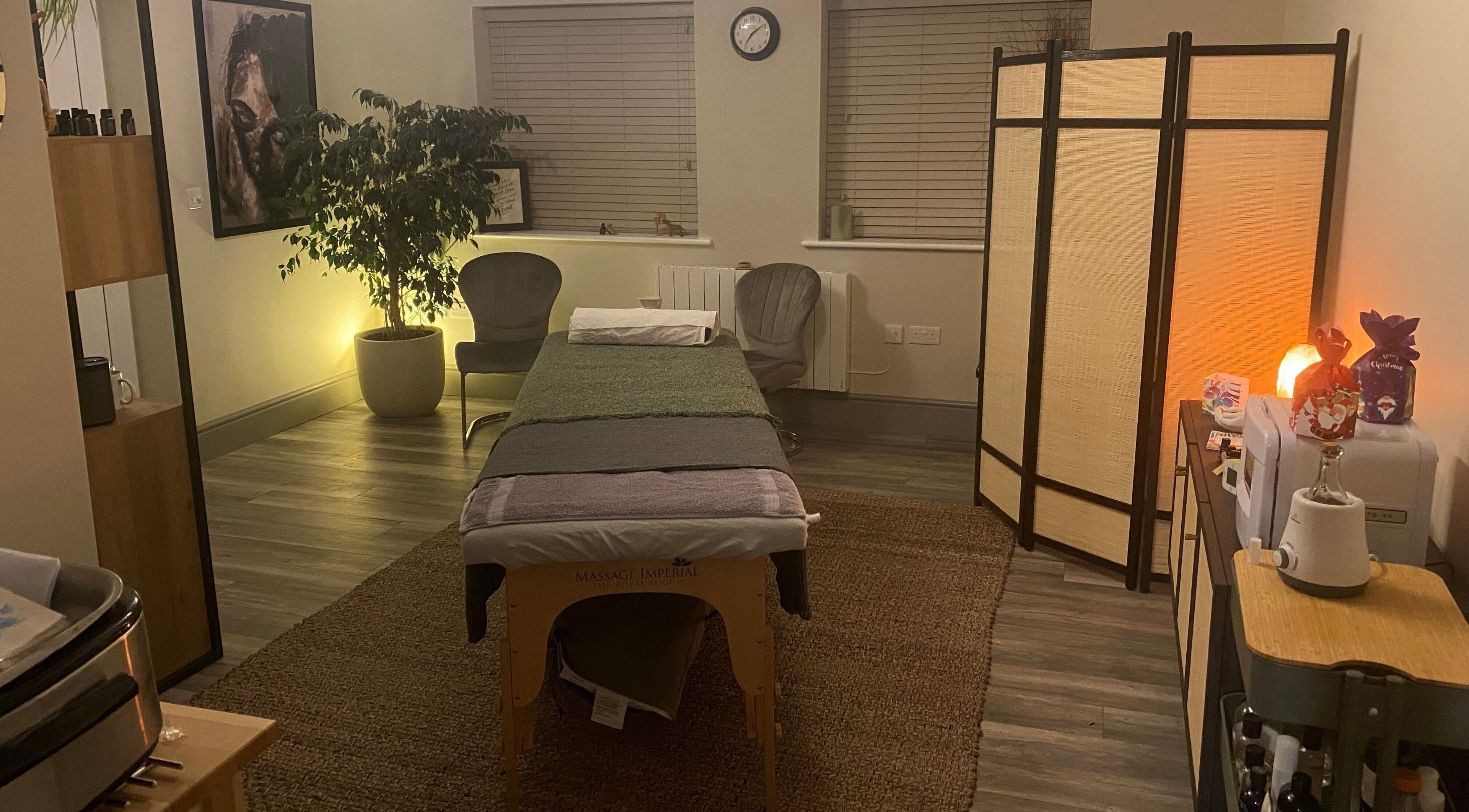 Relaxing massage room at Albion Massage Therapy, Cambridge, England, GB featuring serene decor.