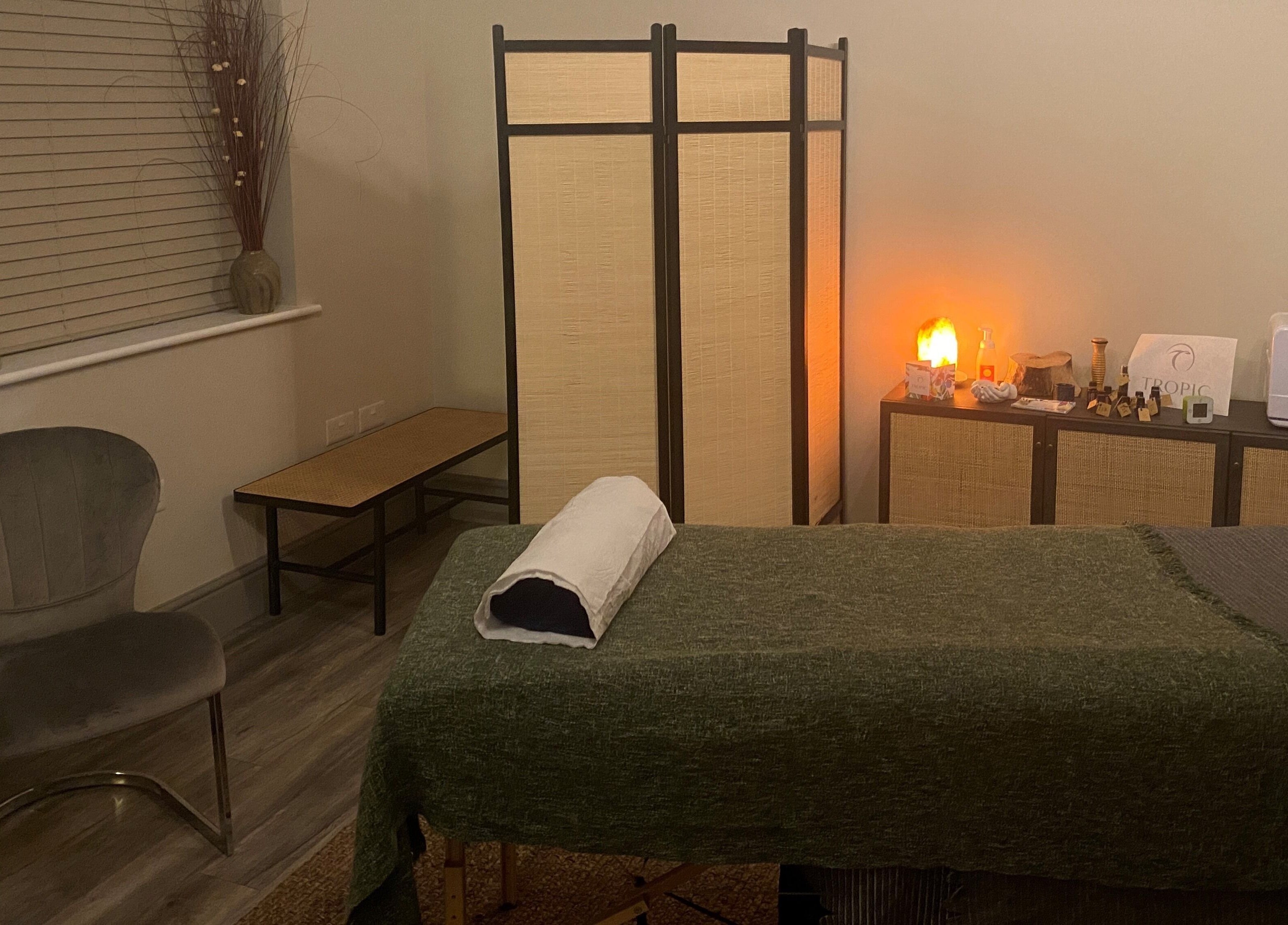 Serene massage room at Albion Massage Therapy in Cambridge, England, GB, showcasing a tranquil ambiance.