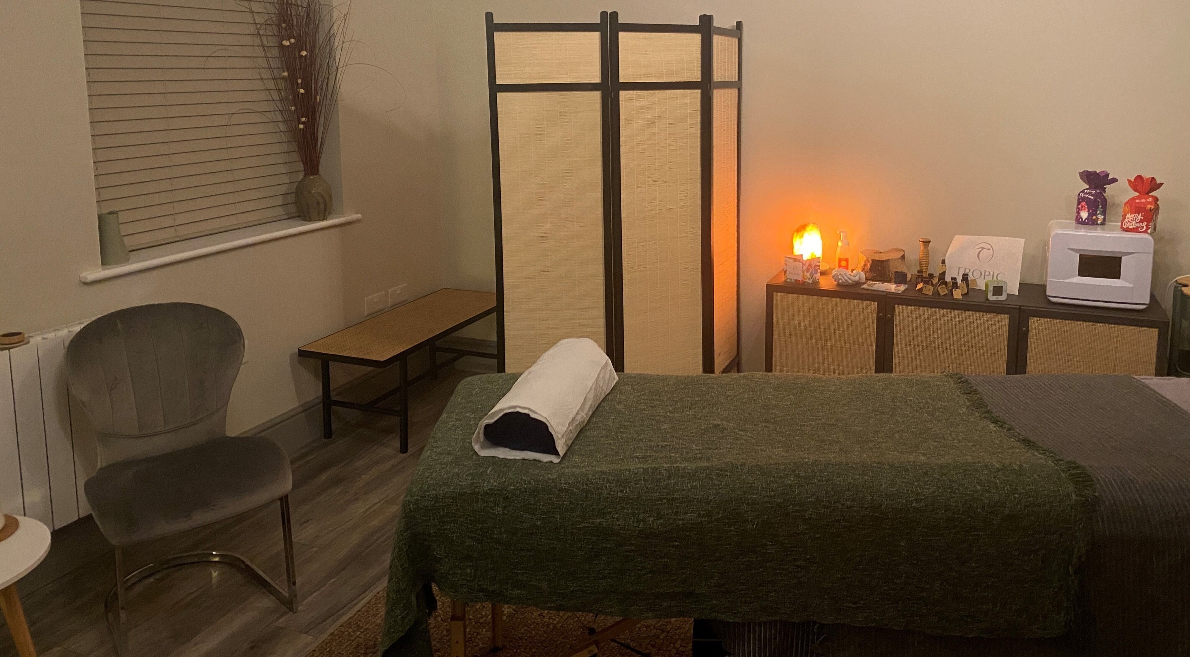 Serene massage room at Albion Massage Therapy in Cambridge, England, GB, showcasing a tranquil ambiance.