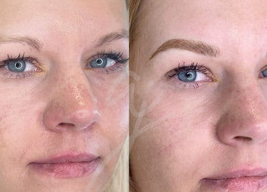 Brow enhancement before and after at A J BROWS - LONDON (MARYLEBONE), London, England, GB.