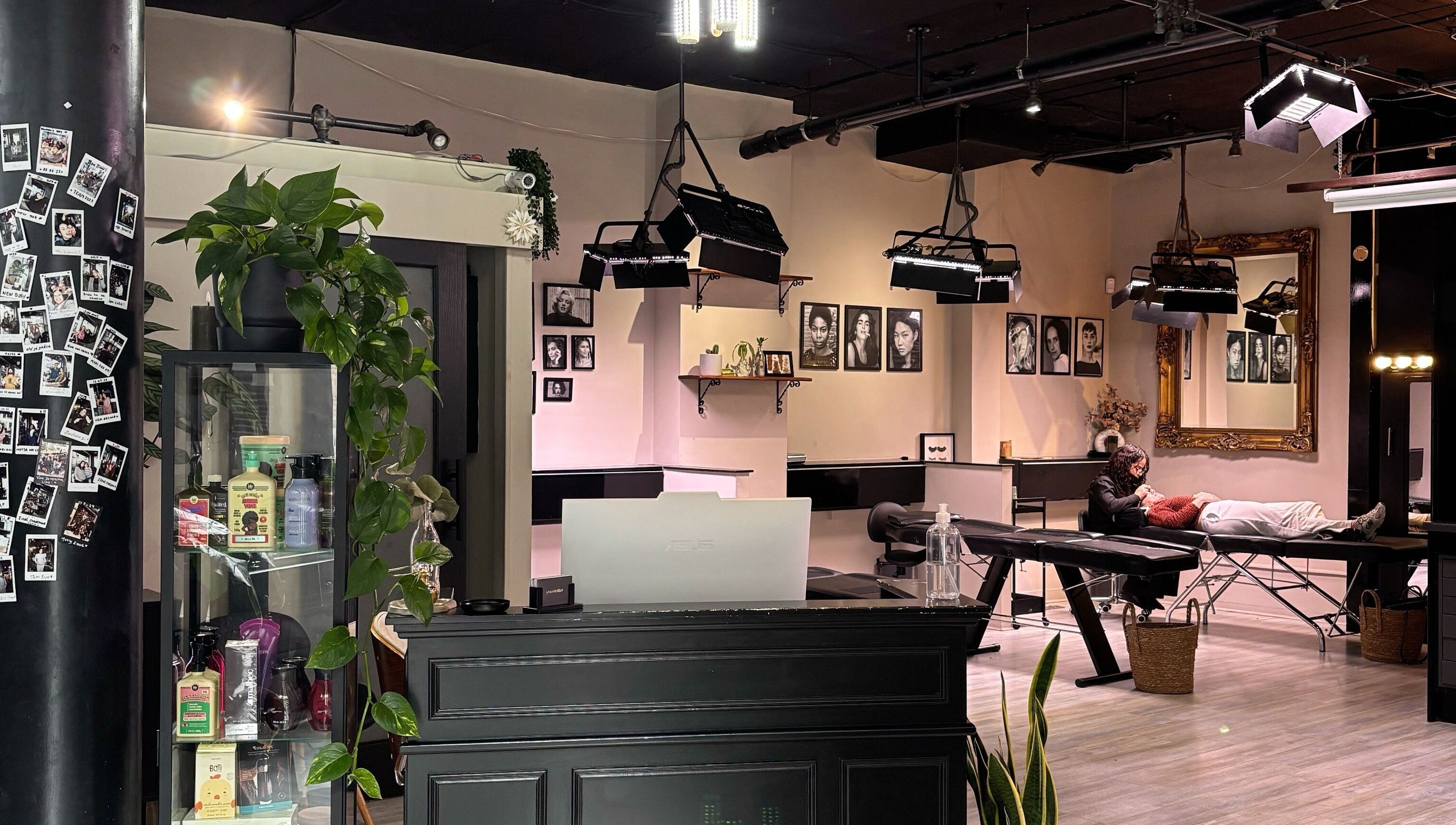 Chic interior of Bea Brow Artistry in Dublin Southside, County Dublin, IE showcasing treatment area and decor.