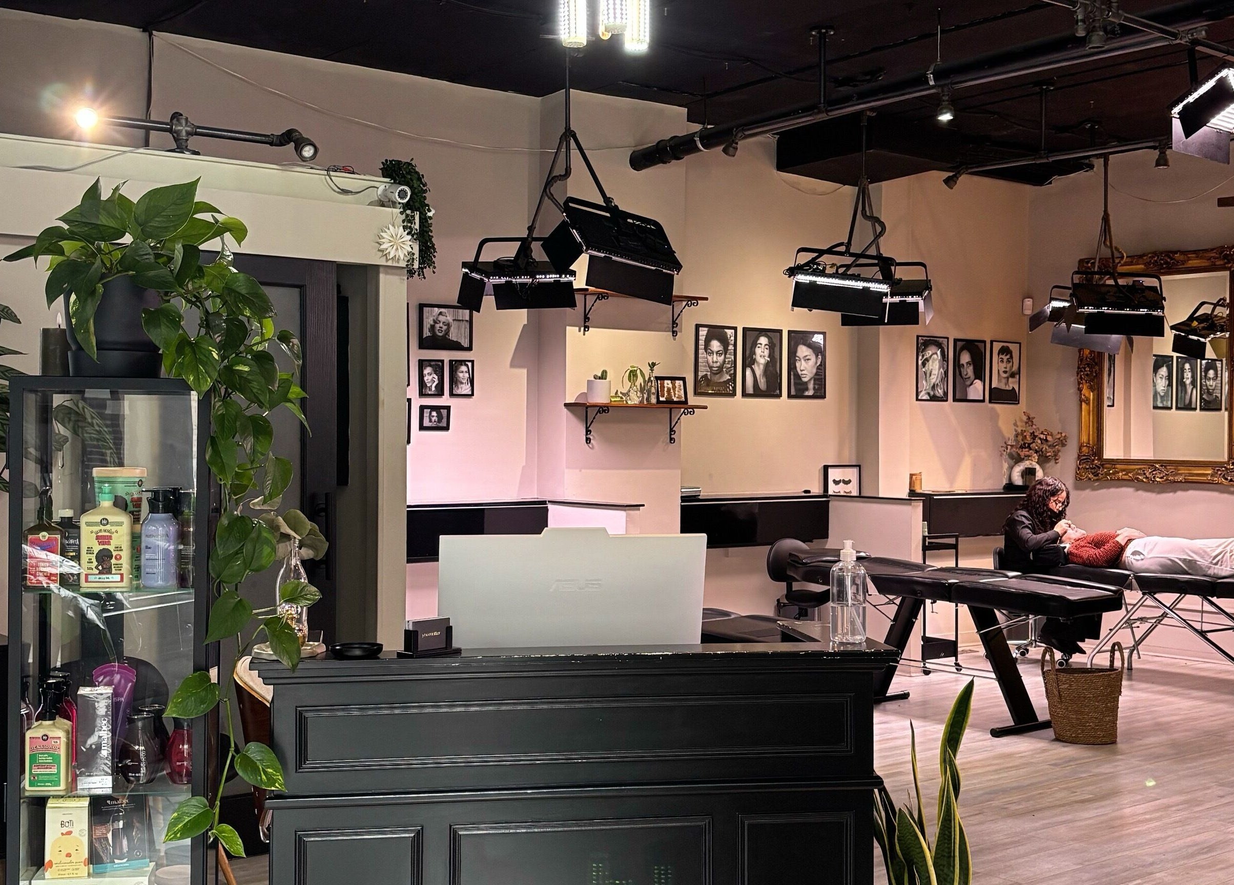 Chic interior of Bea Brow Artistry in Dublin Southside, County Dublin, IE showcasing treatment area and decor.