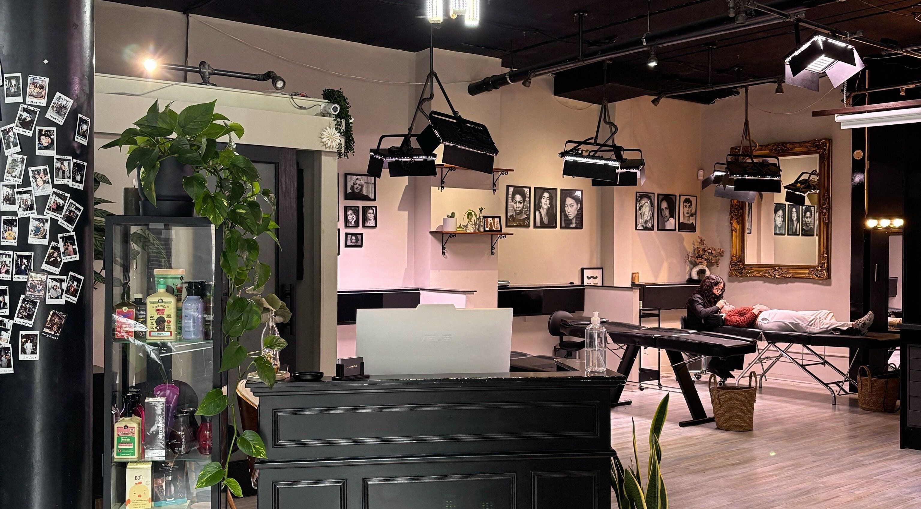 Chic interior of Bea Brow Artistry in Dublin Southside, County Dublin, IE showcasing treatment area and decor.