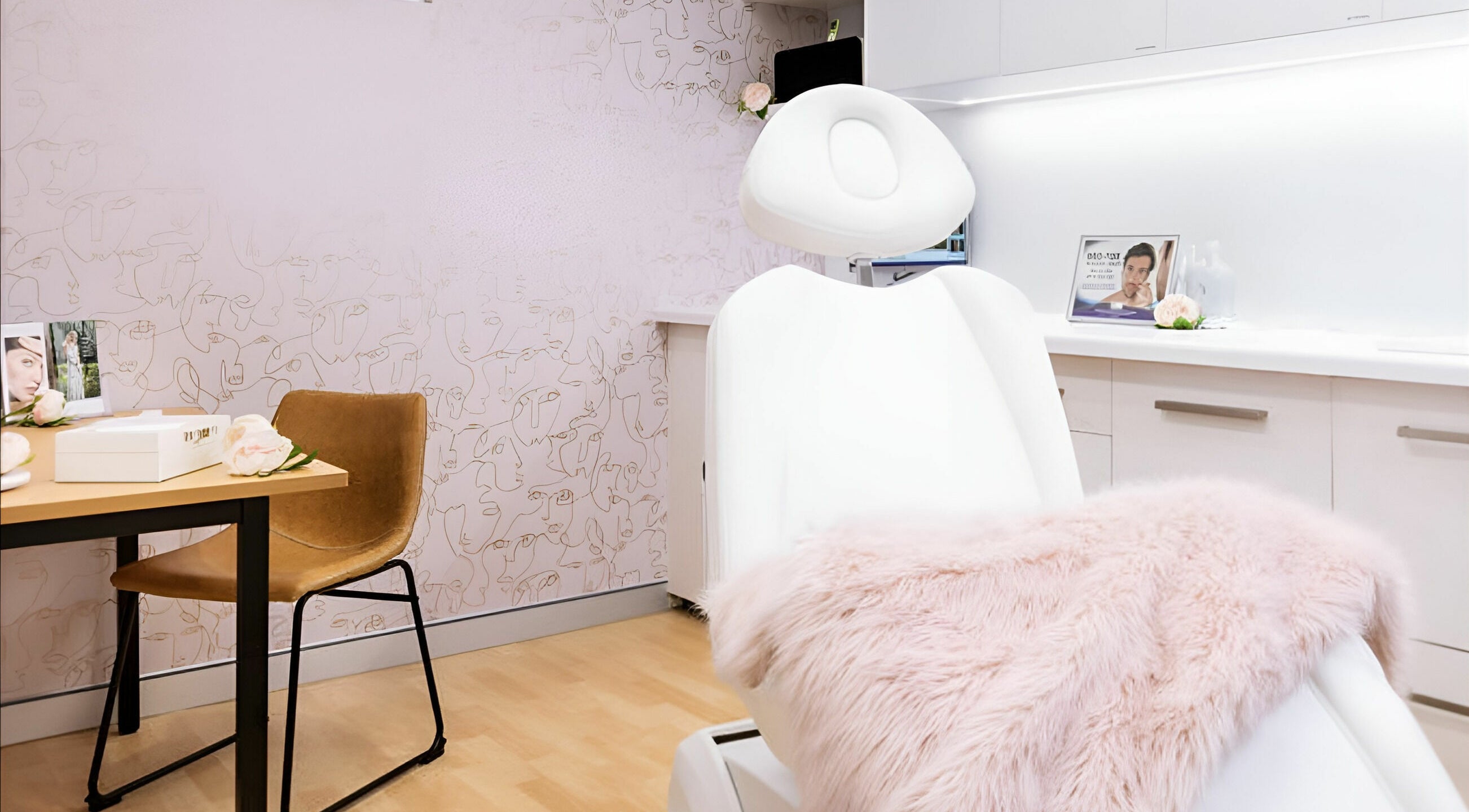 Elegant treatment room at Dermaesthetique, Bondi Junction, New South Wales, AU, featuring plush decor and calming ambiance.