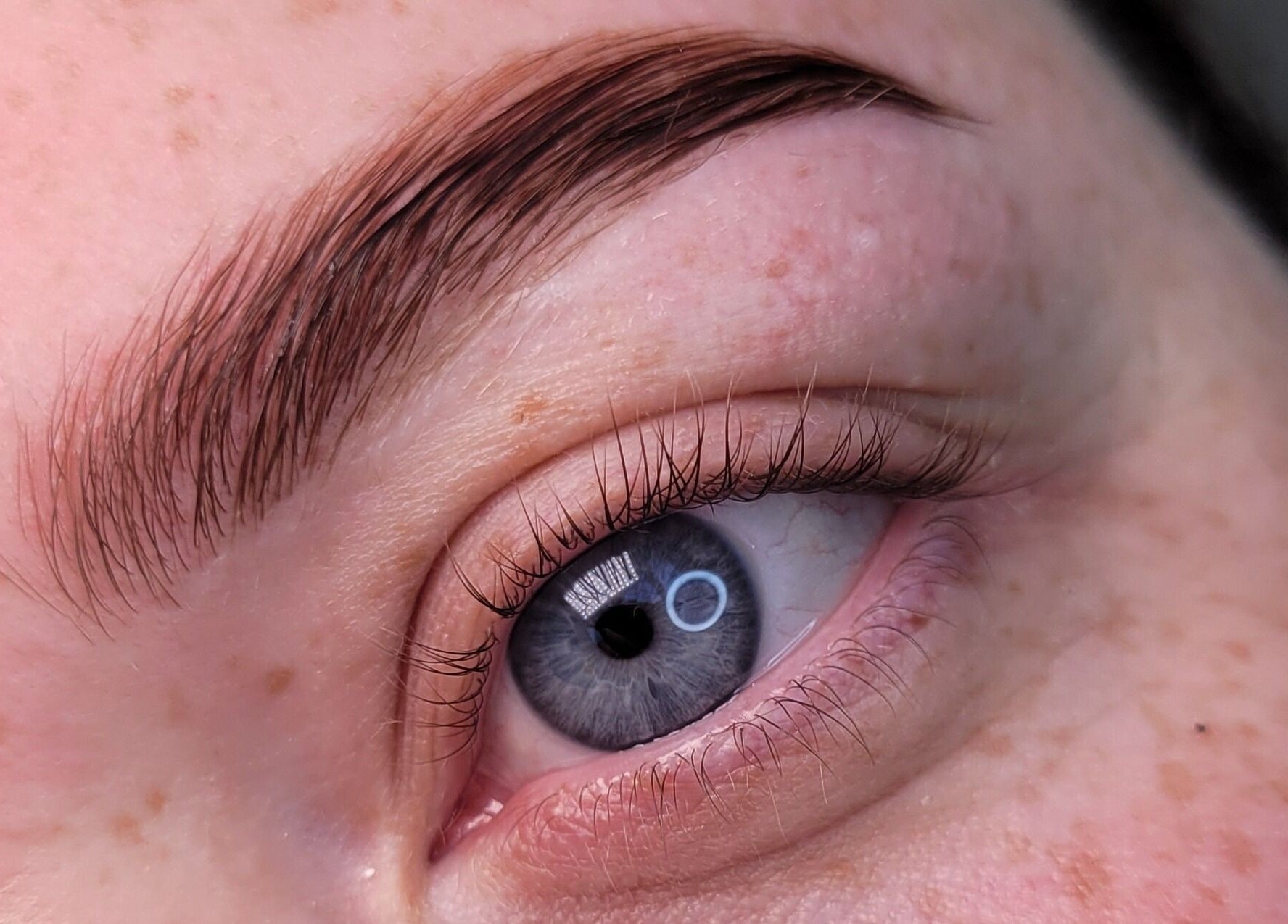 Close-up of expertly shaped eyebrows by Alex Kim MUA in Melbourne, Victoria, AU.