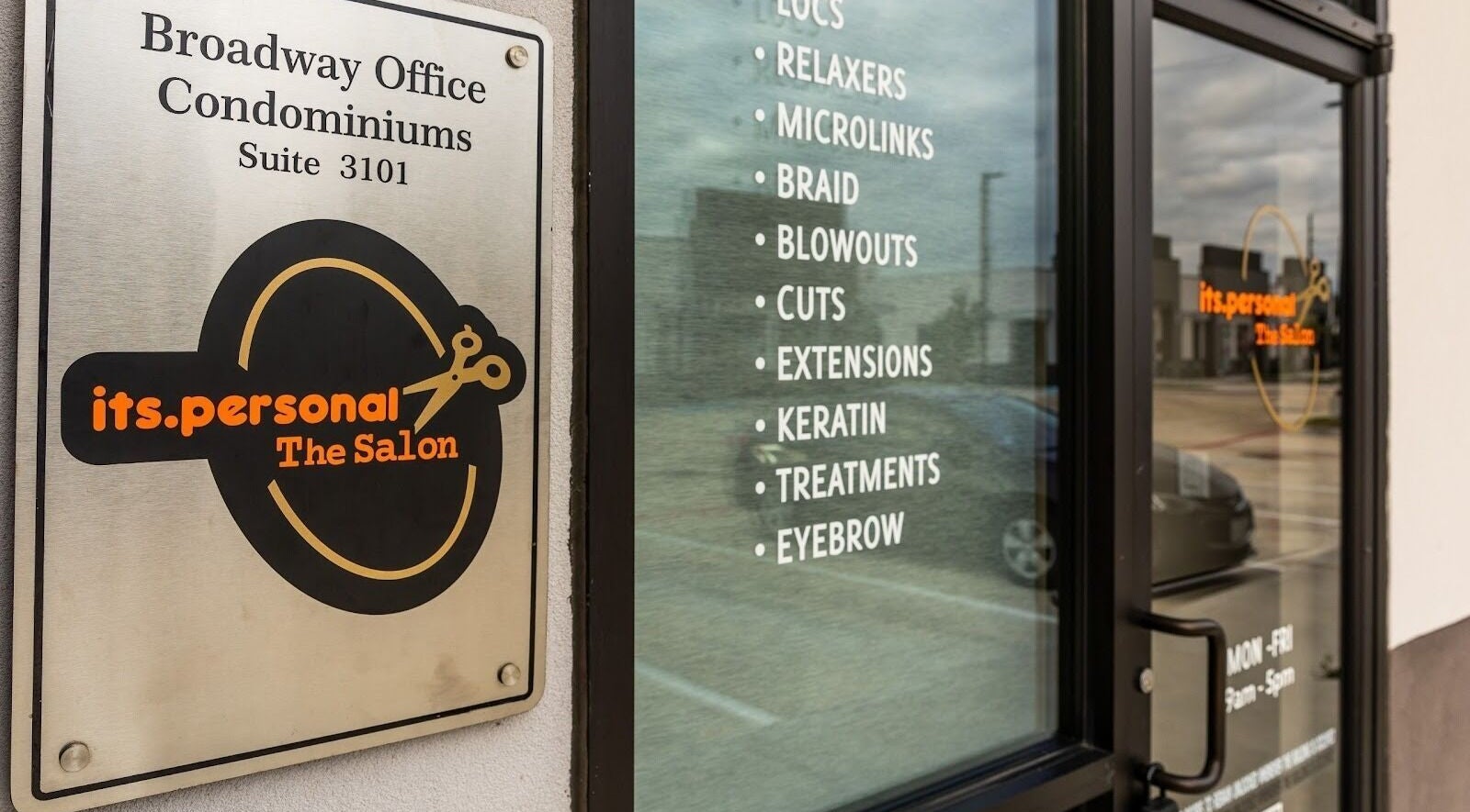 Exterior sign of Its Personal the Salon in Pearland, Texas, US showcasing services like cuts and keratin.