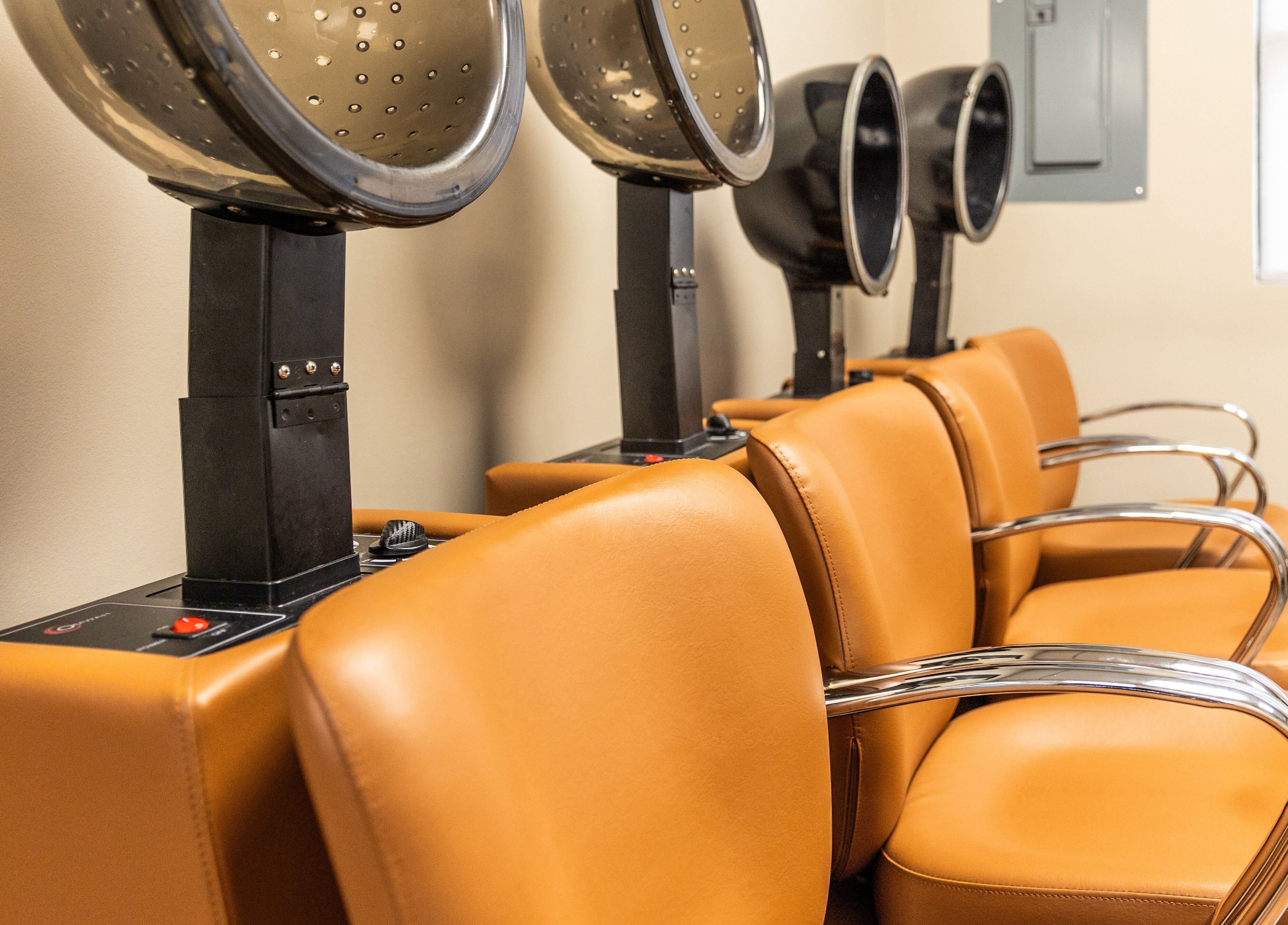 Comfortable salon hair dryers at Its Personal the Salon in Pearland, Texas, US.