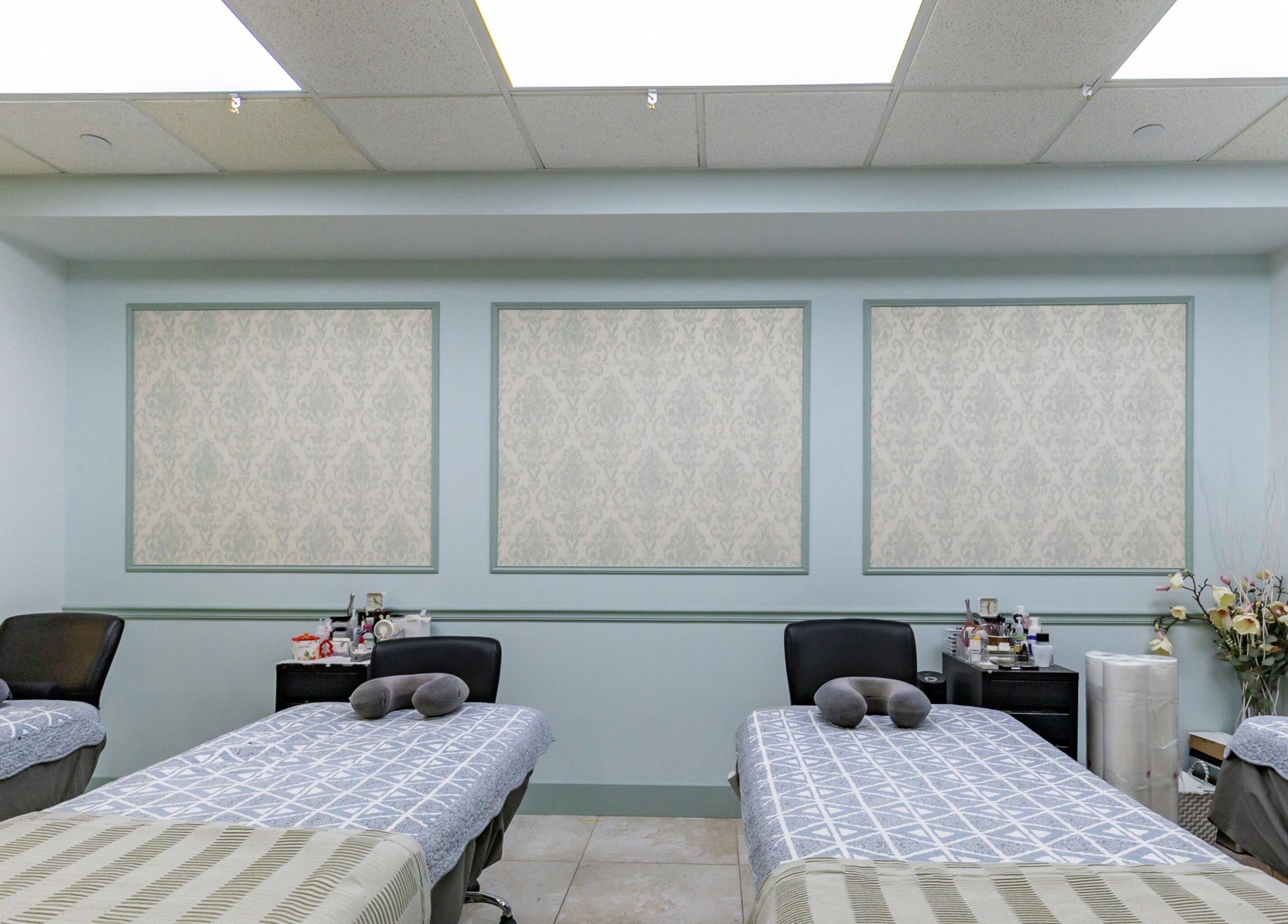 Tranquil spa room with treatment beds at Cilium Lash Studio in New York, New York, US.