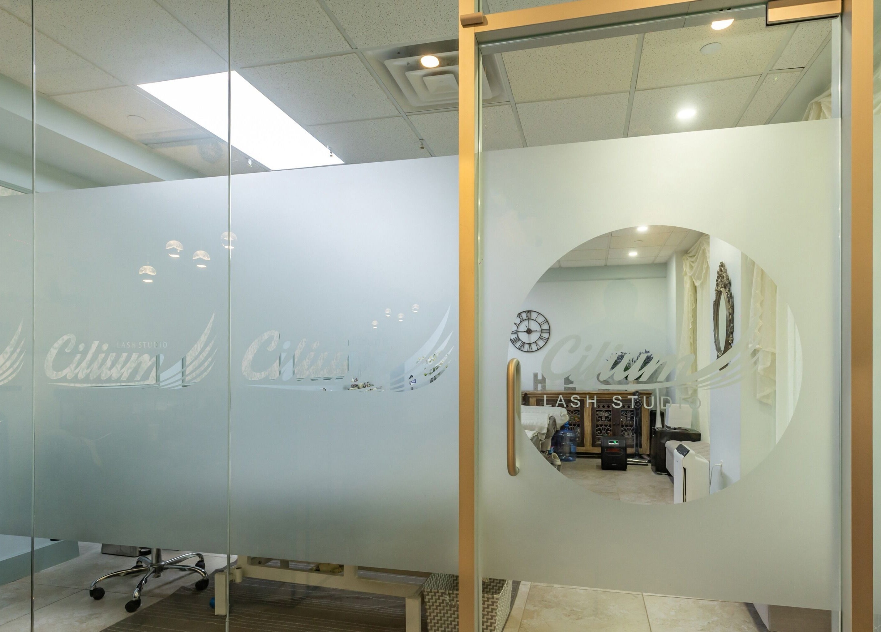 Entrance to Cilium Lash Studio, featuring sleek design in New York, New York, US.