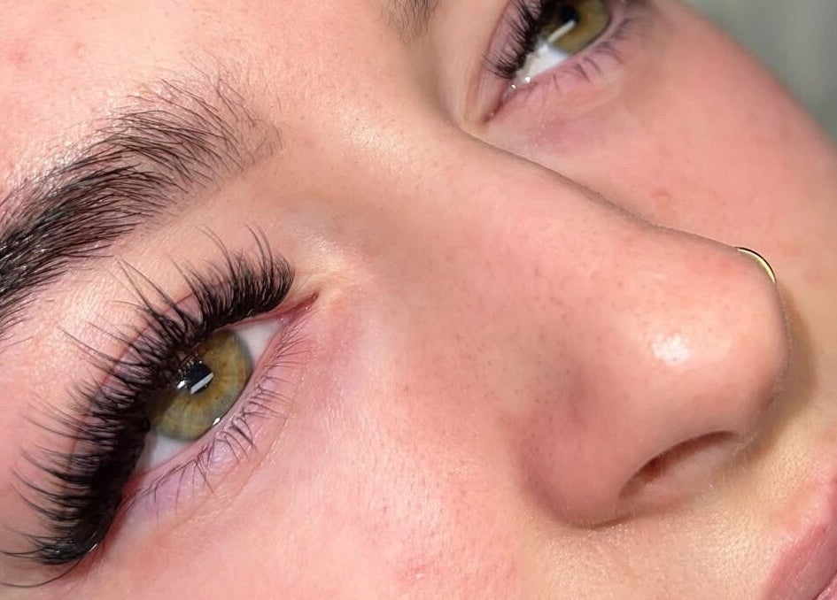 Close-up of eyelash extensions at Lashed by Nadia, Birkenhead, England, GB.