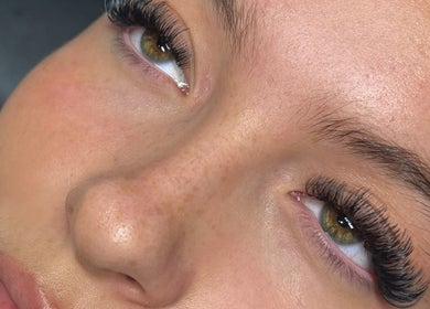 Close-up of expertly applied lashes at Lashed by Nadia in Birkenhead, England, GB.