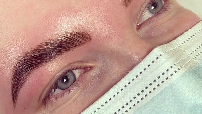 Close-up of perfectly shaped eyebrows at Bare Beauty by Sarah, Minehead, England, GB.