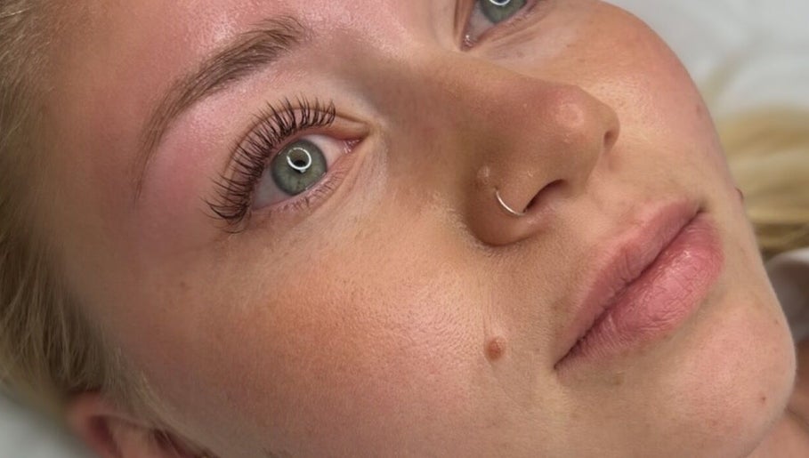 Close-up of enhanced eyelashes at The Beauty Edit by Sarah, Minehead, England, GB.