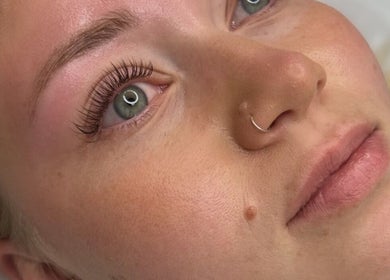 Close-up of enhanced eyelashes at The Beauty Edit by Sarah, Minehead, England, GB.