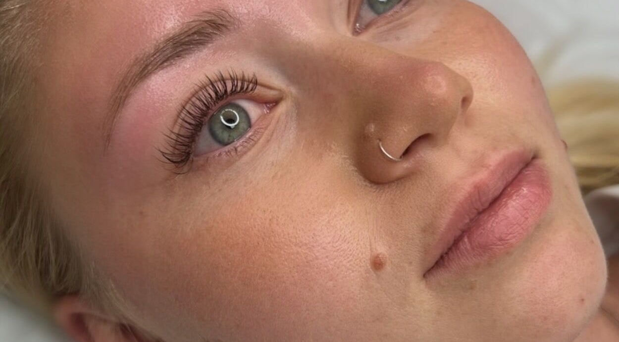 Close-up of enhanced eyelashes at The Beauty Edit by Sarah, Minehead, England, GB.
