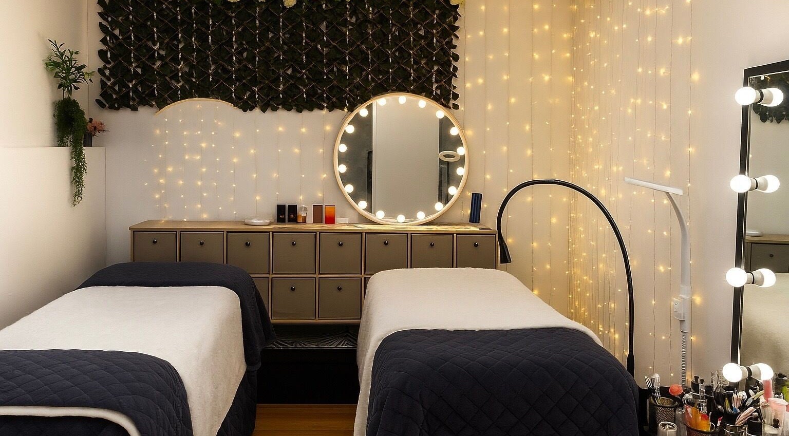 Elegant treatment room at Sienna Beauty Bar, Melbourne, Victoria, AU with cozy lighting and modern decor.