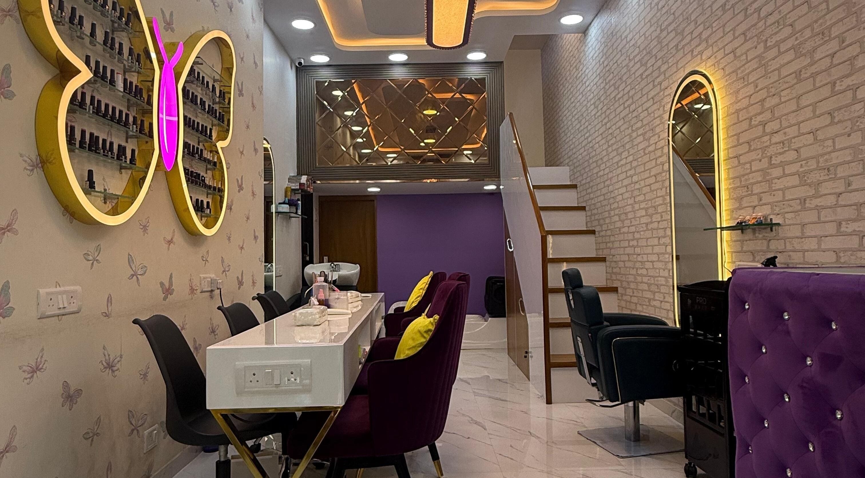 Elegant interior of Nj's Lounge Hiranandani Estate - Thane, with butterfly decor and modern chairs in Thane, Maharashtra, IN.