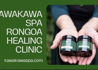 Te Whare O Kawakawa Spa's healing creams held in hands at Fairfield, Hamilton, NZ.