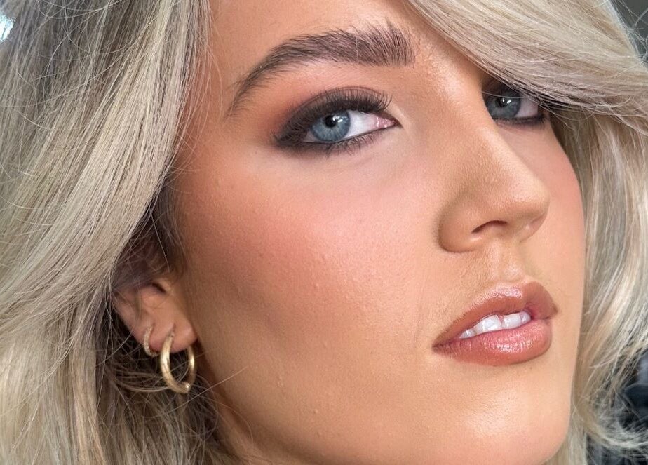 Close-up of styled hair and makeup at Two Blondes, Melbourne, Victoria, AU, showcasing beauty excellence.