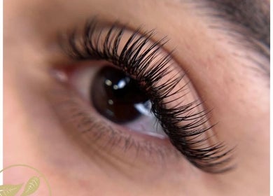 Close-up of beautifully extended eyelashes from Breeze Brow and Lash in Glasgow, Scotland, GB.