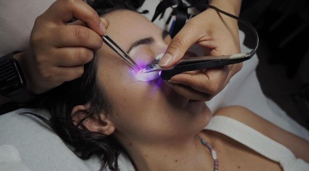 Close-up of a lash treatment using LED light at Breeze, Glasgow, Scotland, GB.