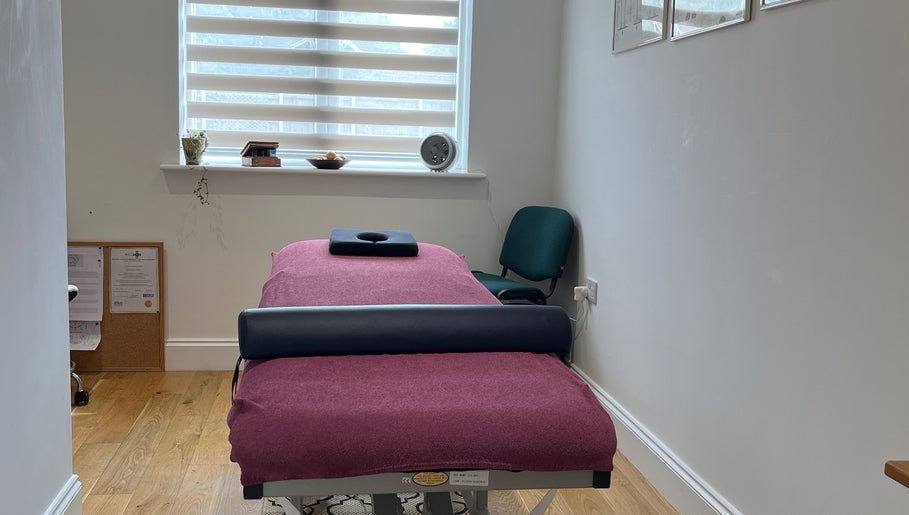 Tranquil therapy room at JH Sport Manual Therapy, Norwich, England, GB. Features a comfortable massage table.