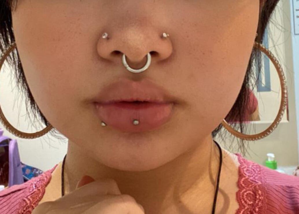 Nose and lip piercings showcased at All Dolled Up - Leeds, Kippax, England, GB.