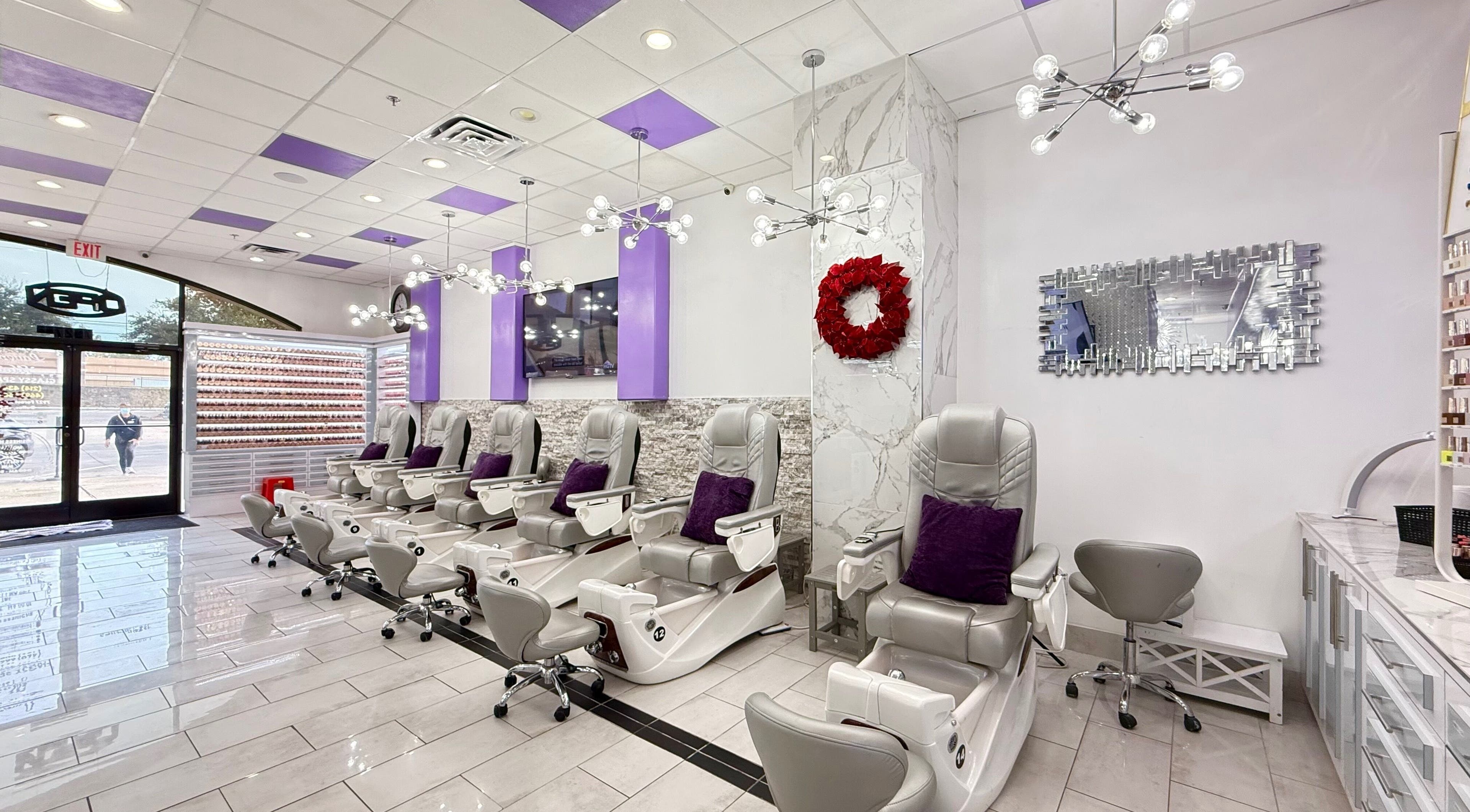 Luxurious pedicure chairs at Lavender Nails in Dallas, Texas, US. Experience premium nail care and relaxation.