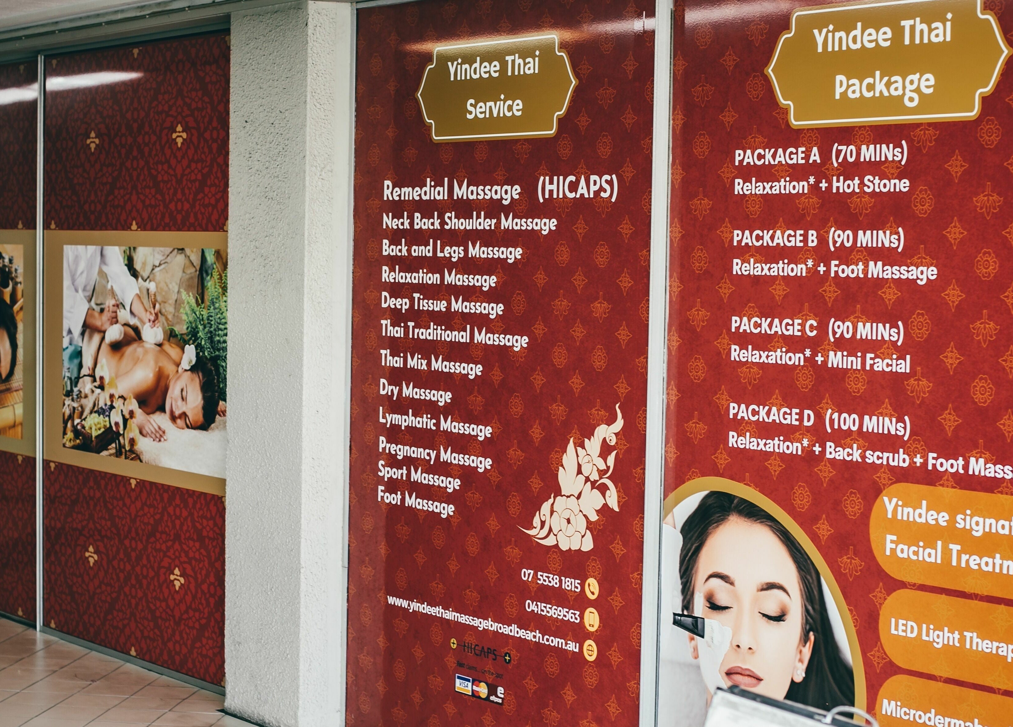 Massage packages at Yindee Thai Massage Broadbeach, Broadbeach, Queensland, AU, with diverse treatment options.