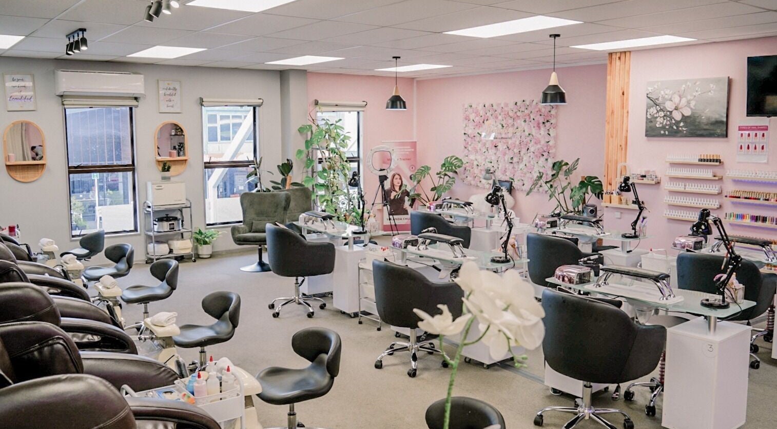Inside Beautique Nails and Aesthetics & Co Ltd, Taupō, Waikato, NZ featuring chic nail stations.