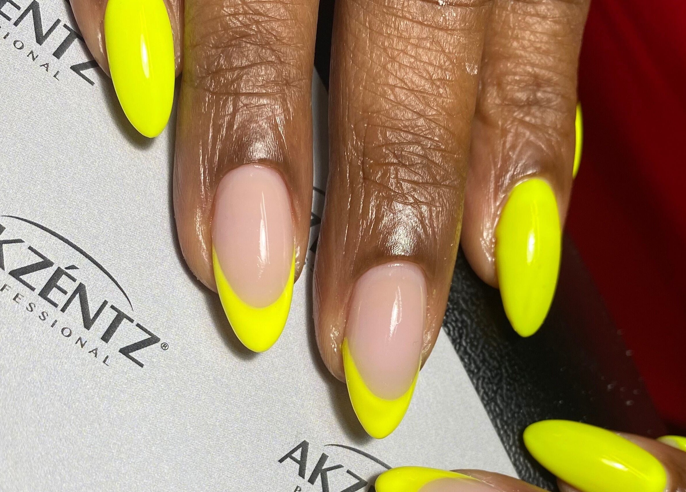 Stylish yellow nails at Harmony Nail Studio, Freeport, Freeport, BS.