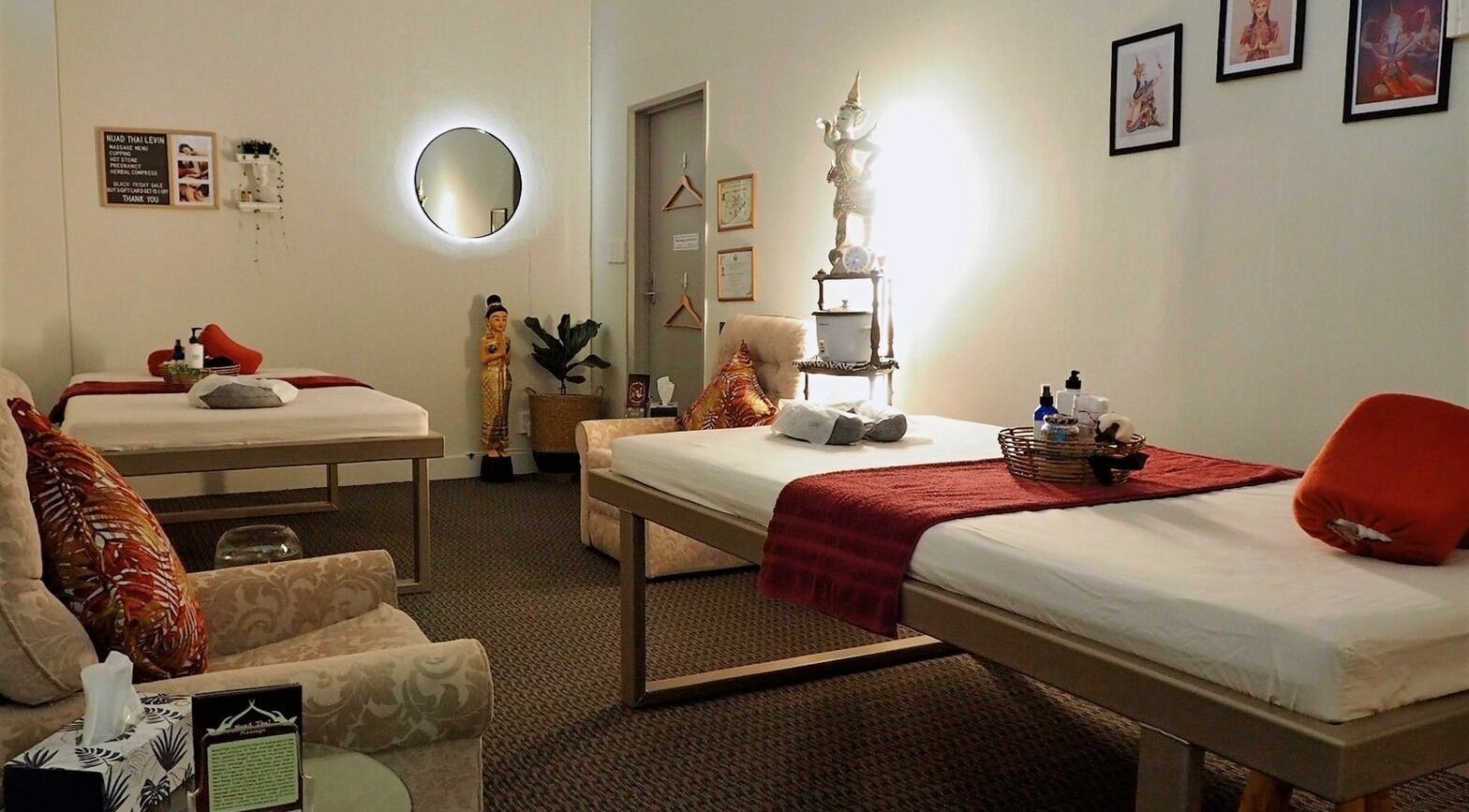 Nuad Thai Massage Levin spa room with massage tables and Thai decor in Levin, Manawatu-wanganui, NZ.