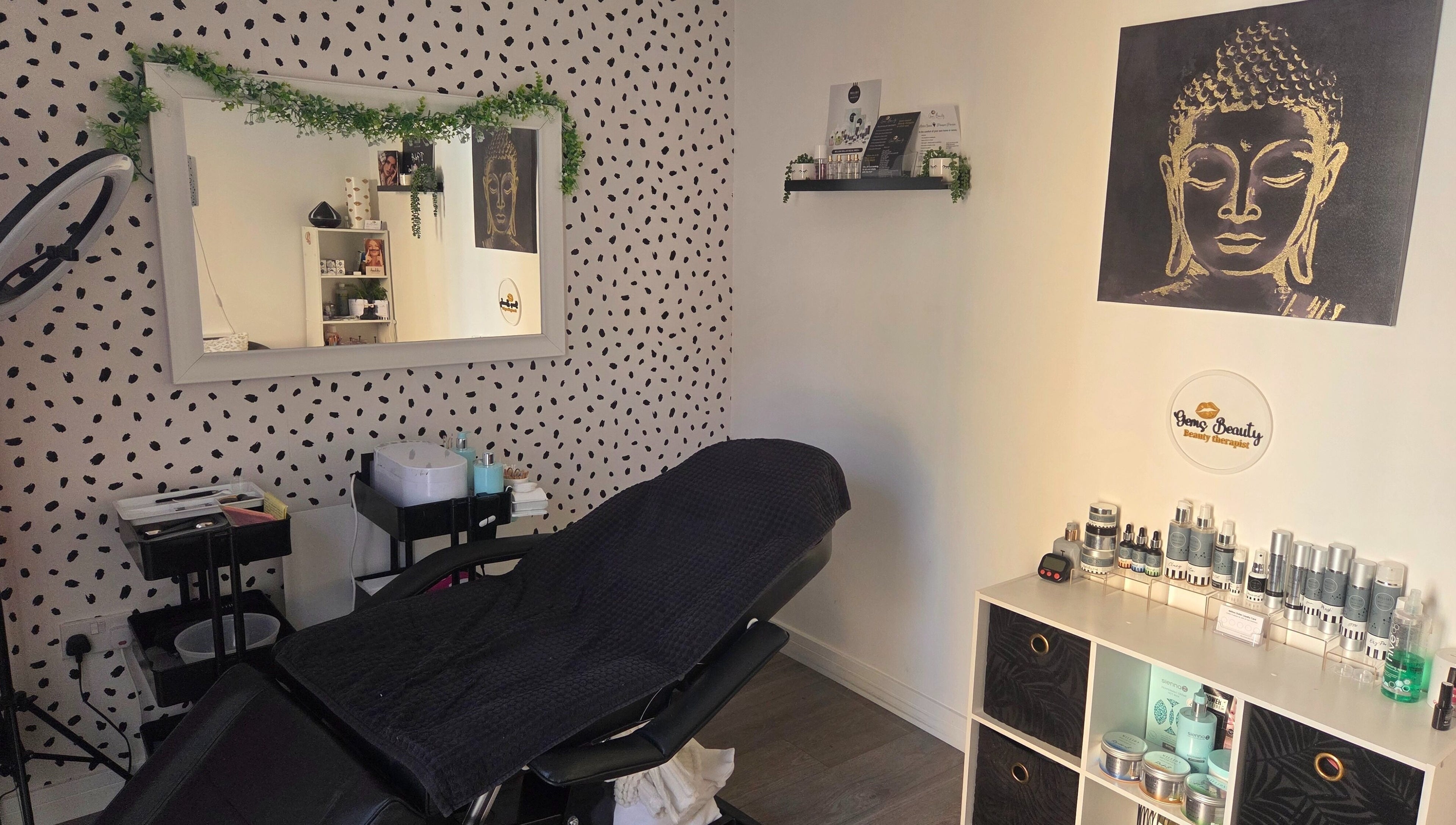 Gems Beauty treatment room in Silver End, England, GB featuring a tranquil setup with relaxing decor.