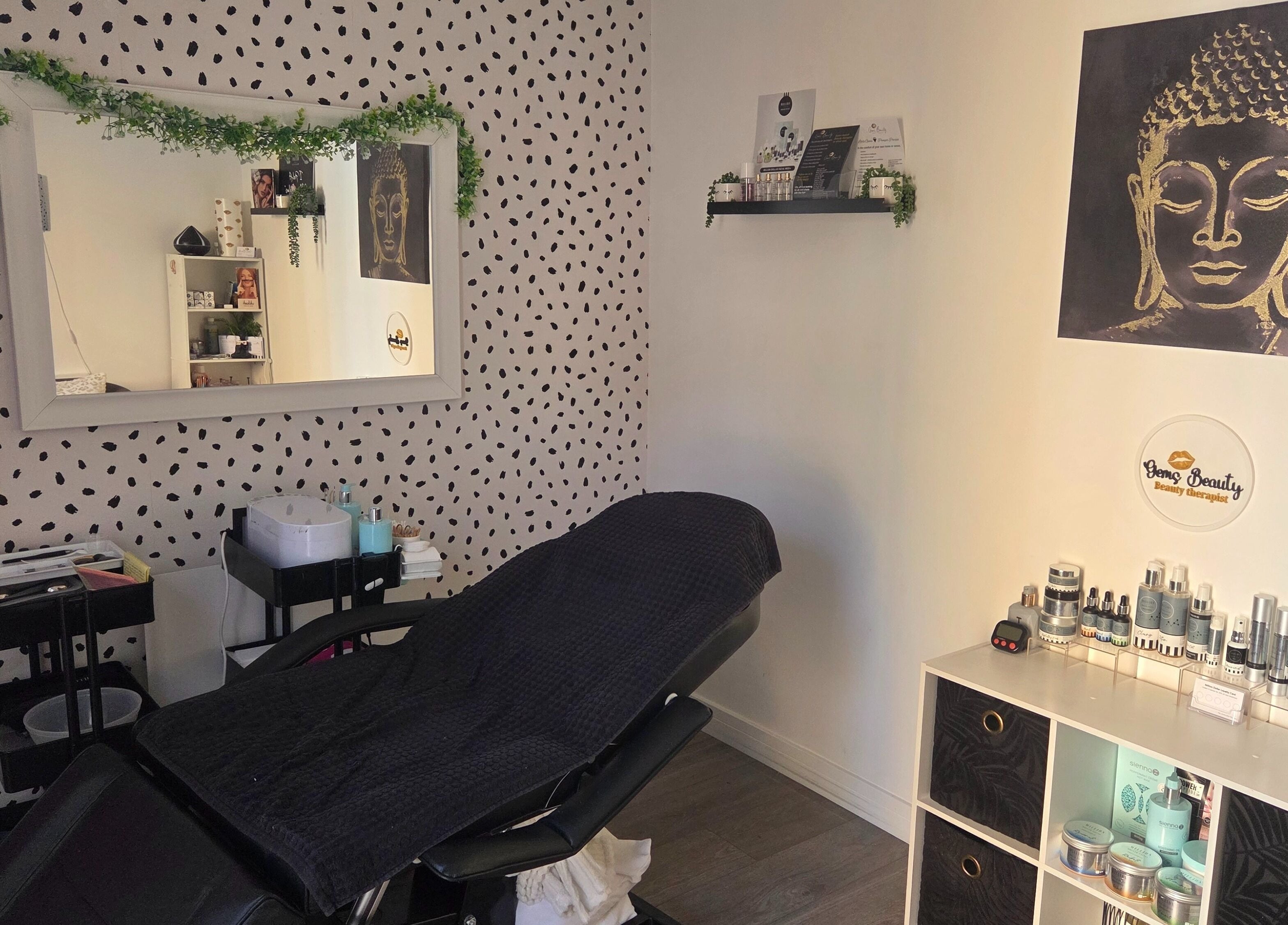 Gems Beauty treatment room in Silver End, England, GB featuring a tranquil setup with relaxing decor.
