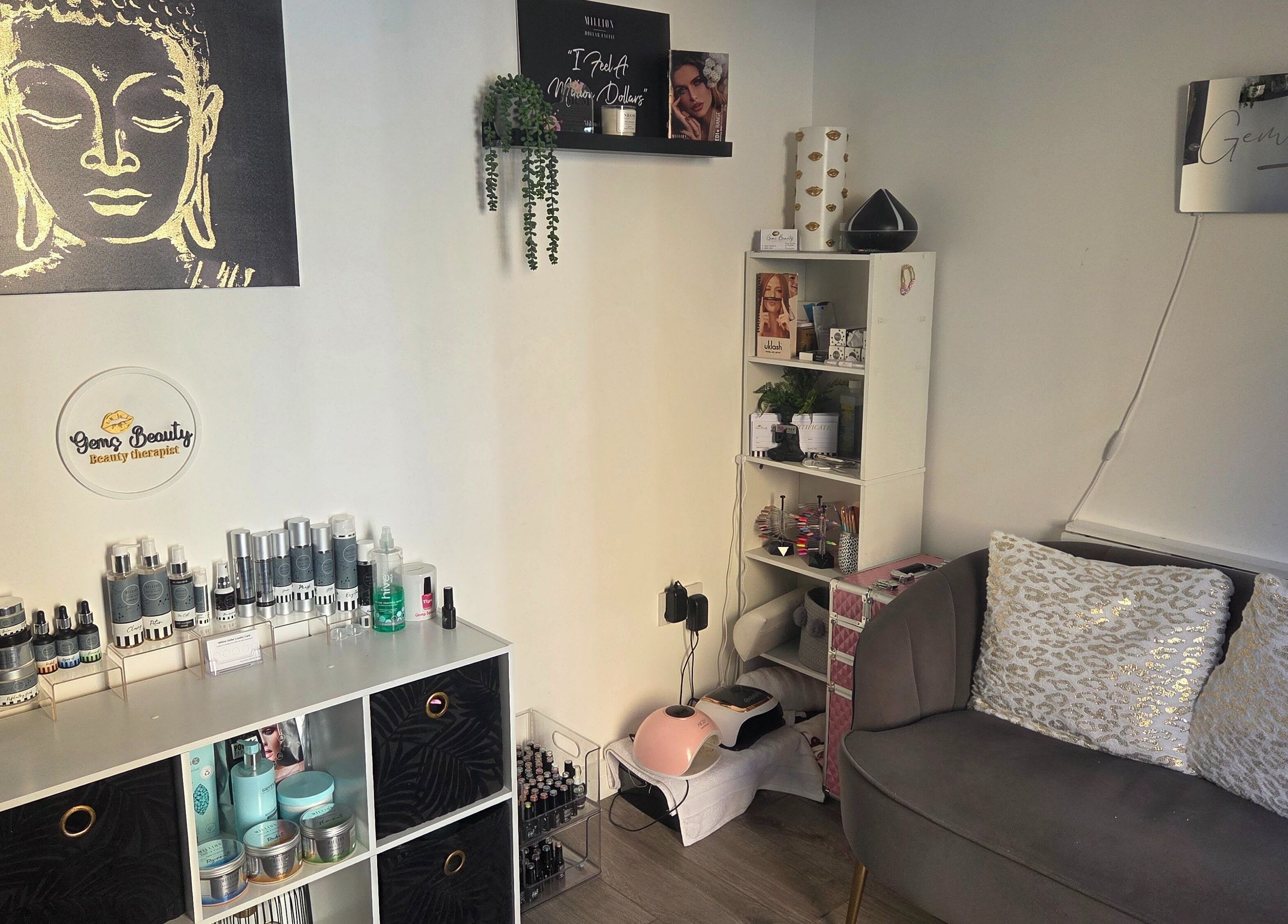 Gems Beauty in Silver End, England showcases a serene room with elegant decor and beauty products.