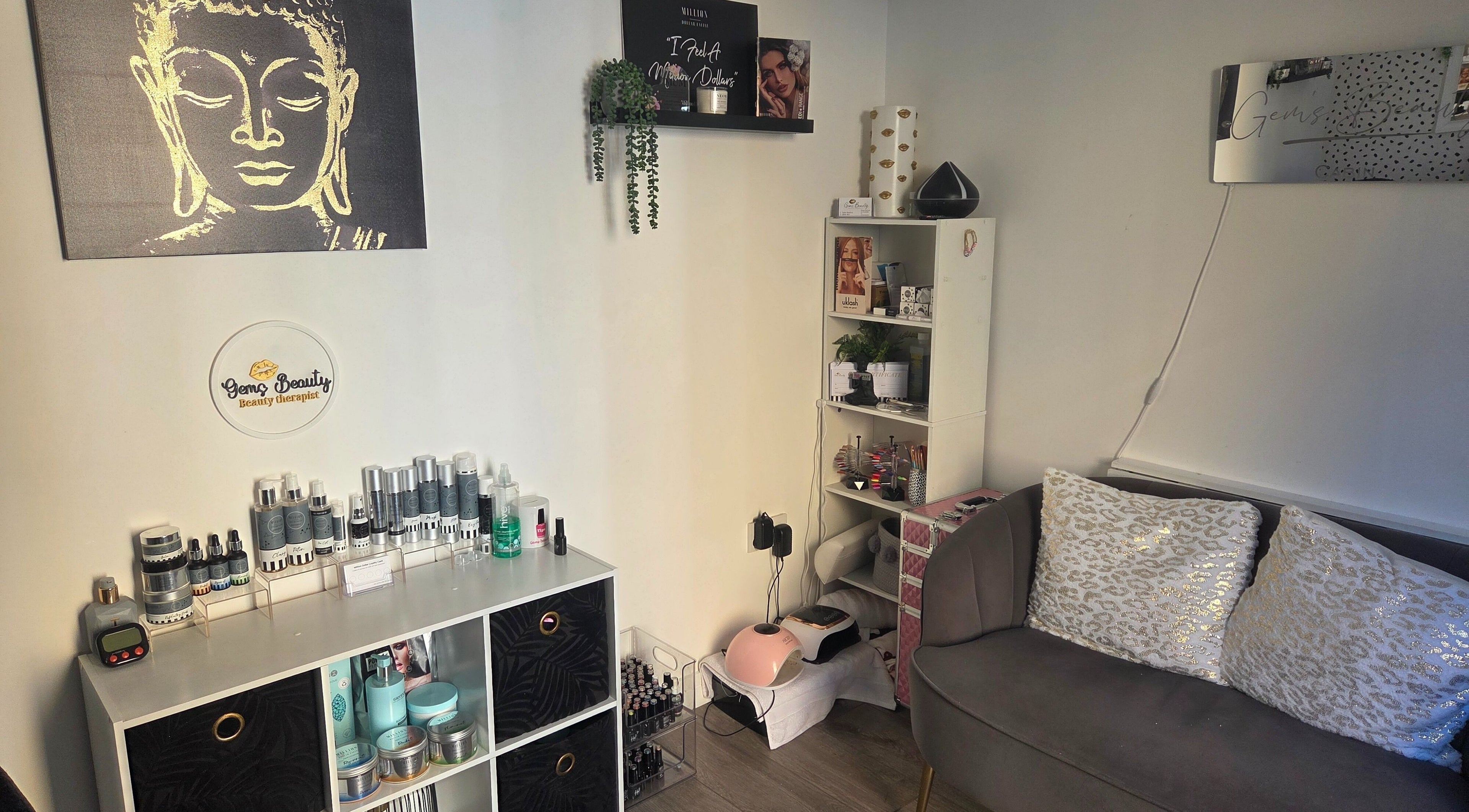 Gems Beauty in Silver End, England showcases a serene room with elegant decor and beauty products.