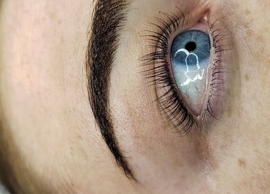 Close-up of an eye with expertly styled lashes at Agnes Beauty Haven, Westhill, Scotland, GB.