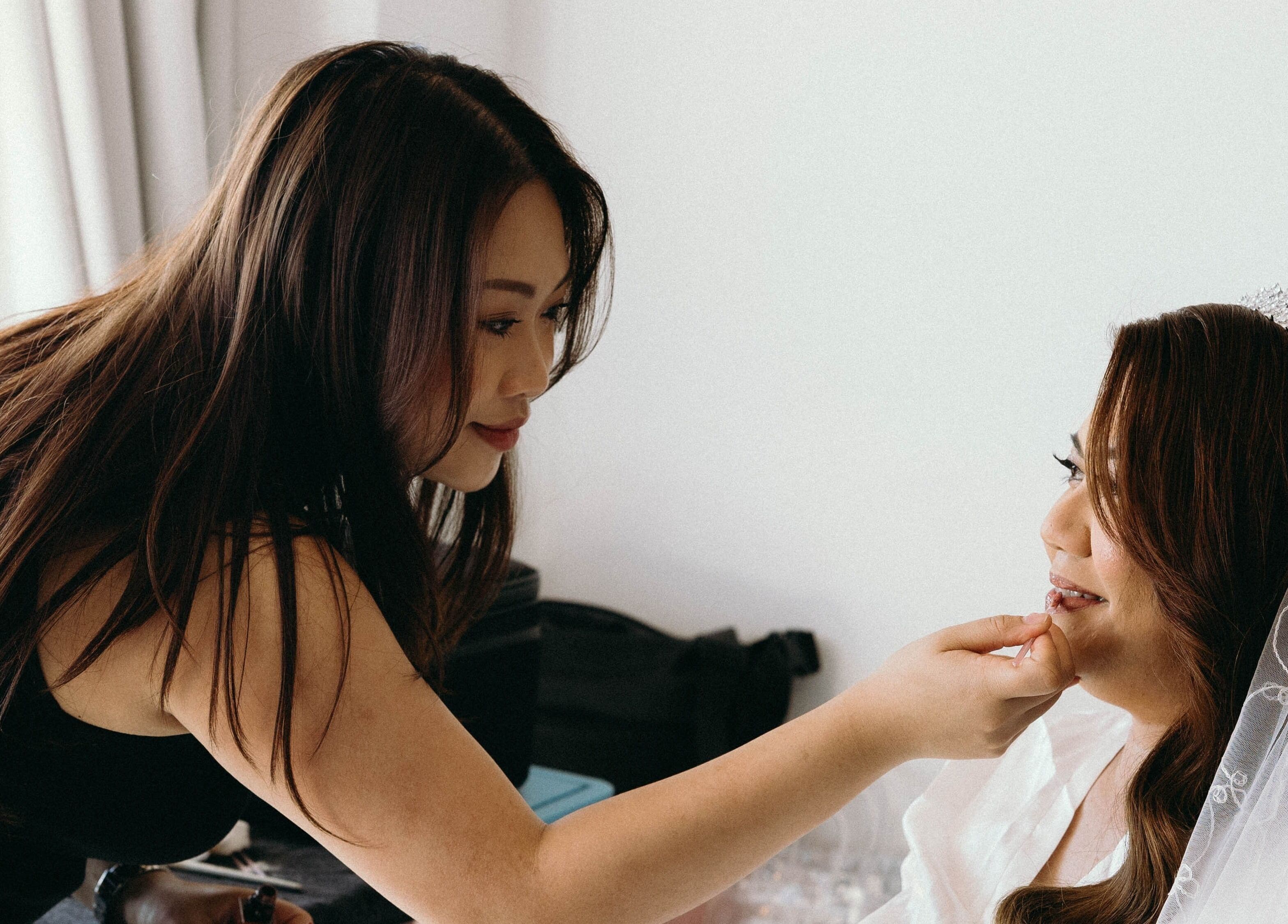 Marie Le Hair & Makeup Artist creating stunning bridal look in Melbourne, Victoria, AU.