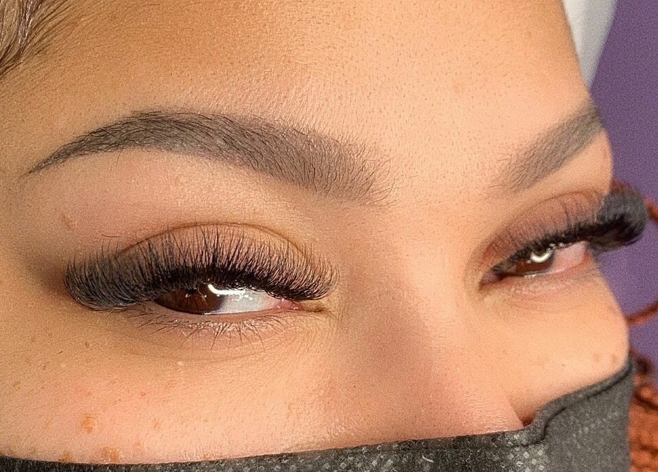 Close-up of eyelash extensions at The Nail Place, Evergreen Park, Illinois, US.