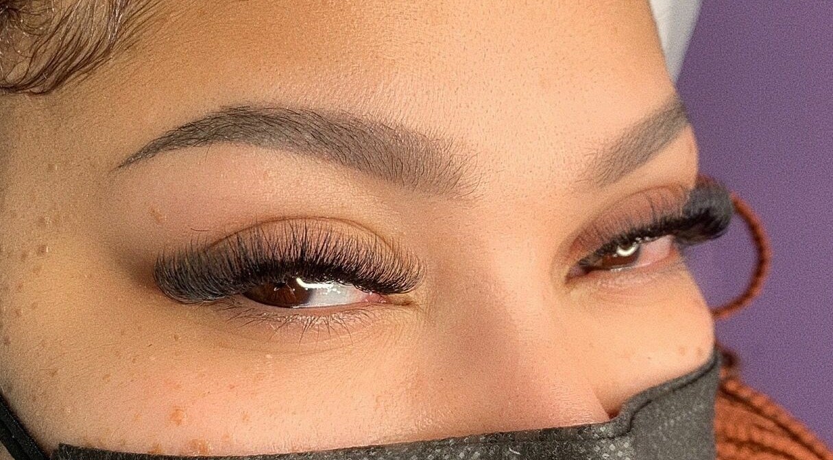 Close-up of eyelash extensions at The Nail Place, Evergreen Park, Illinois, US.