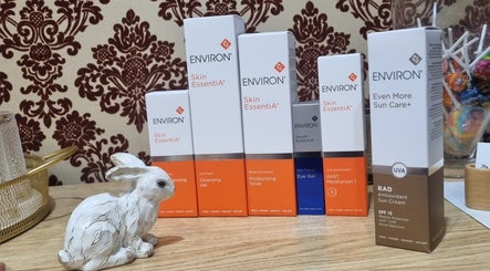 Environ skincare products on a wooden shelf at Aphrodite Beauty Boutique, Nelson, Nelson, NZ.