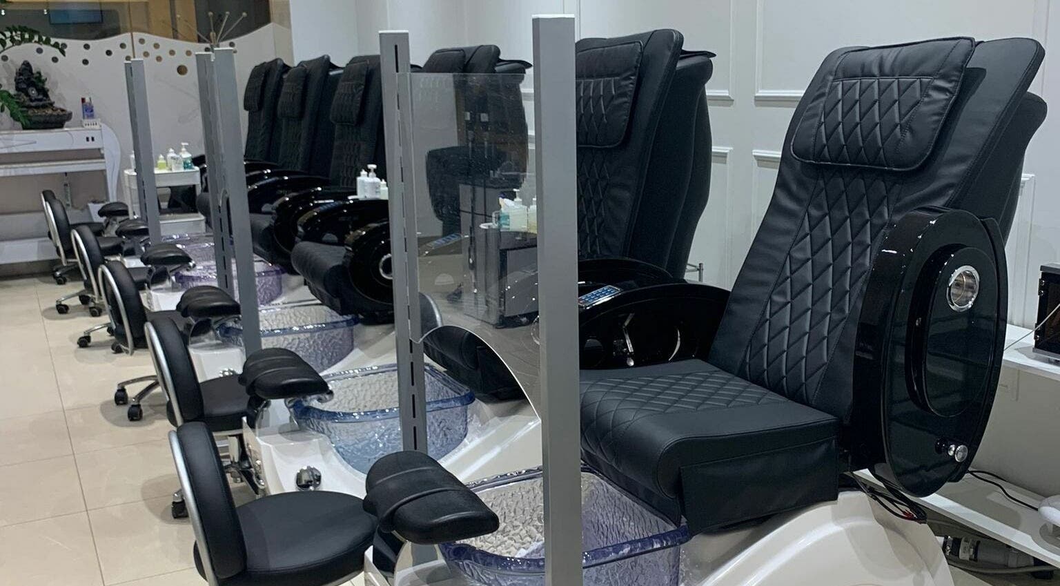 Luxurious pedicure stations at Nails For You Erin Mills, Mississauga, Ontario, CA. Modern comfort for relaxation.