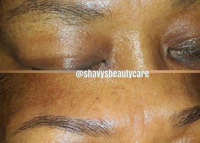 Brow enhancement at Shavy's Beauty Care, Kingston, St. Andrew Parish, JM; before and after care results.